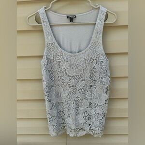 VTG Express M gray crochet lace Y2K floral tank top blouse feminine romantic